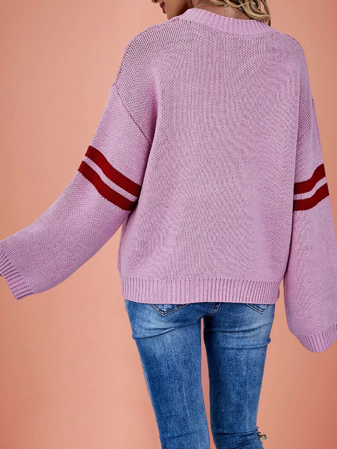 Heart-Pattern Dropped-Shoulder Sweater — AREVONNE product view 2