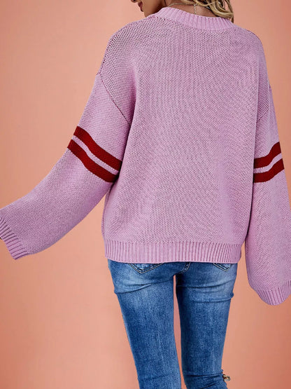 Heart-Pattern Dropped-Shoulder Sweater — AREVONNE product view 2
