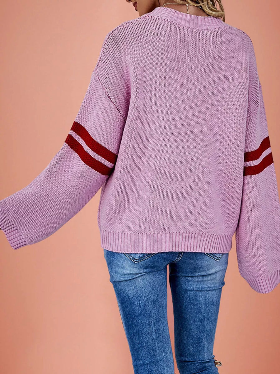 Heart-Pattern Dropped-Shoulder Sweater