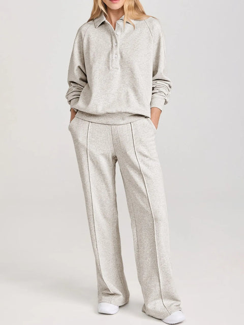Collared Sweatshirt & High-Waist Pants Set