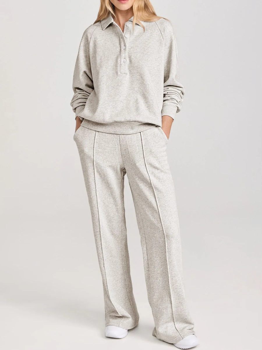 Collared Sweatshirt & High-Waist Pants Set