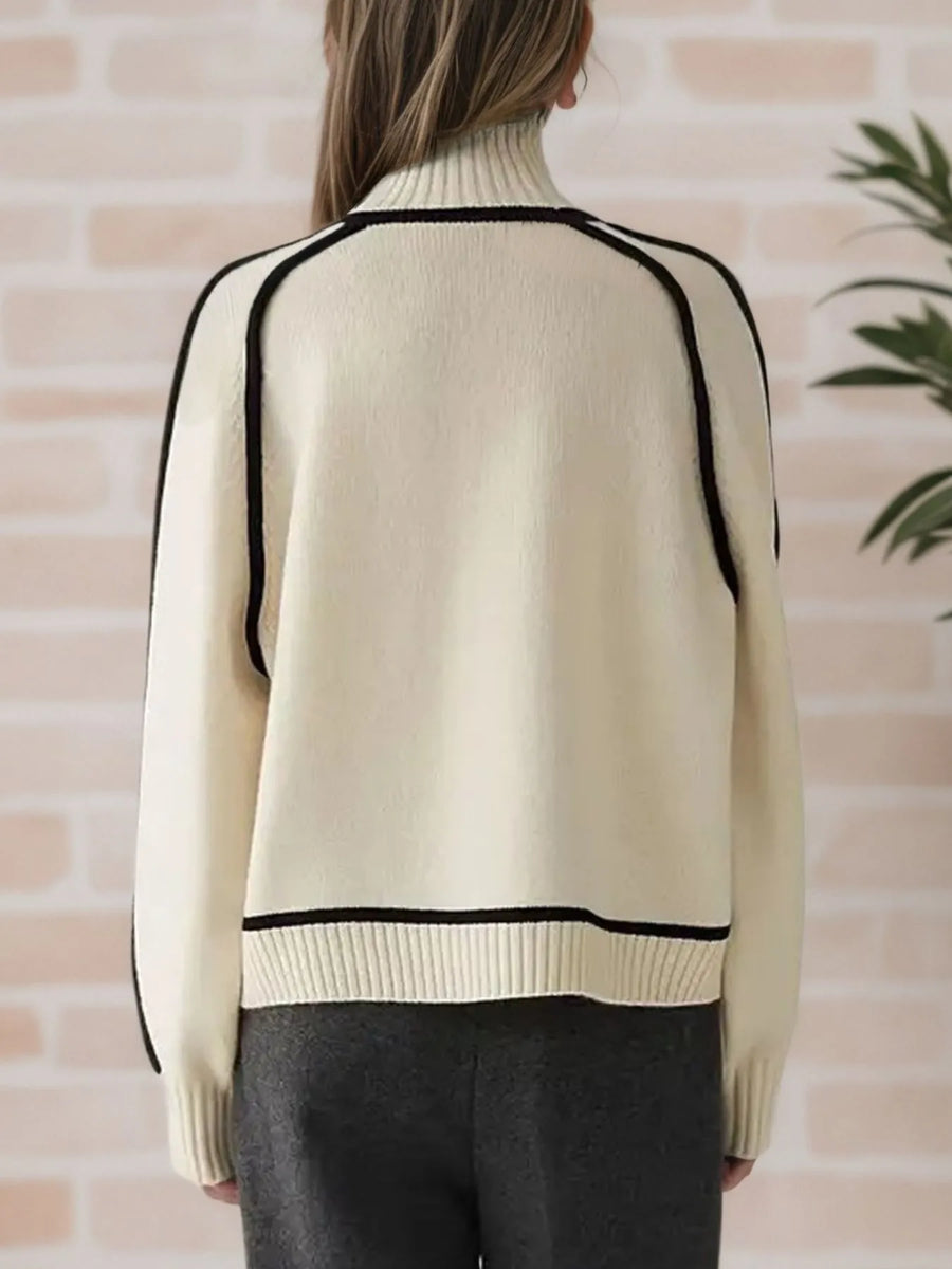 Contrast-Stitch Turtleneck Sweater