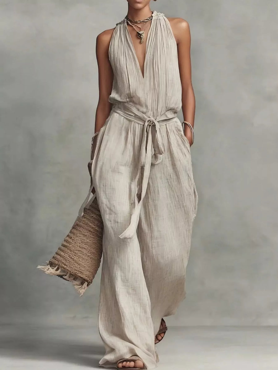 Sleeveless Tie-Waist Wide-Leg Jumpsuit