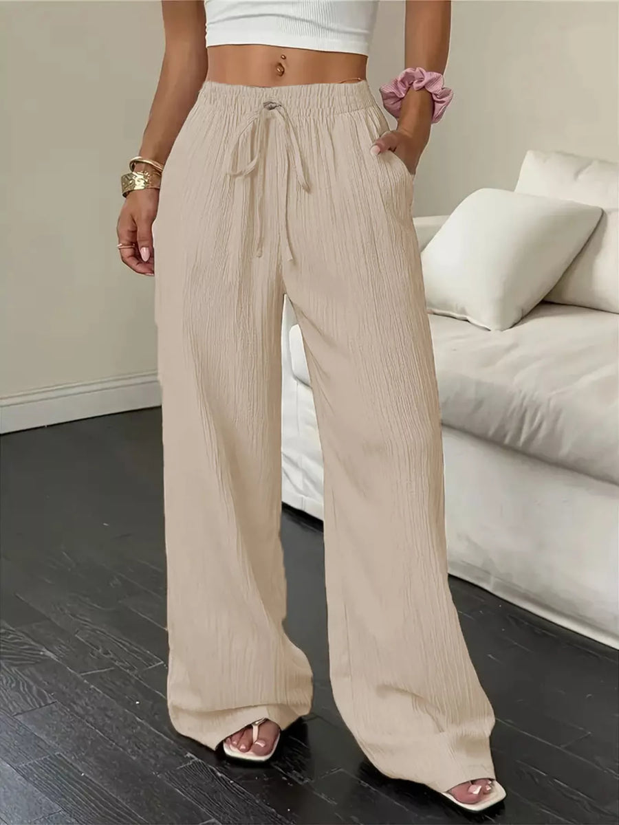 Drawstring Pocketed Wide-Leg Pants