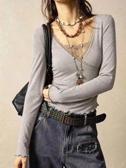 Lace-Detail Long-Sleeve T-Shirt — AREVONNE product view 8