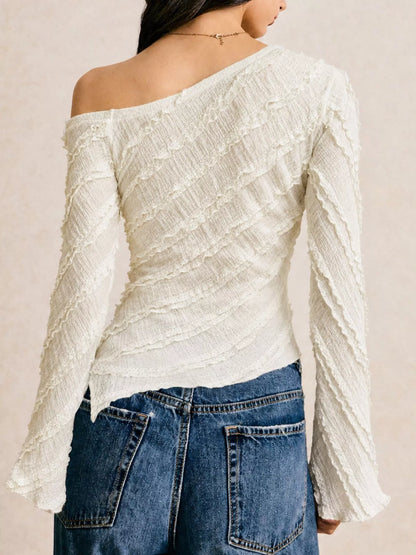 Textured One-Shoulder Asymmetrical Blouse — AREVONNE product view 3