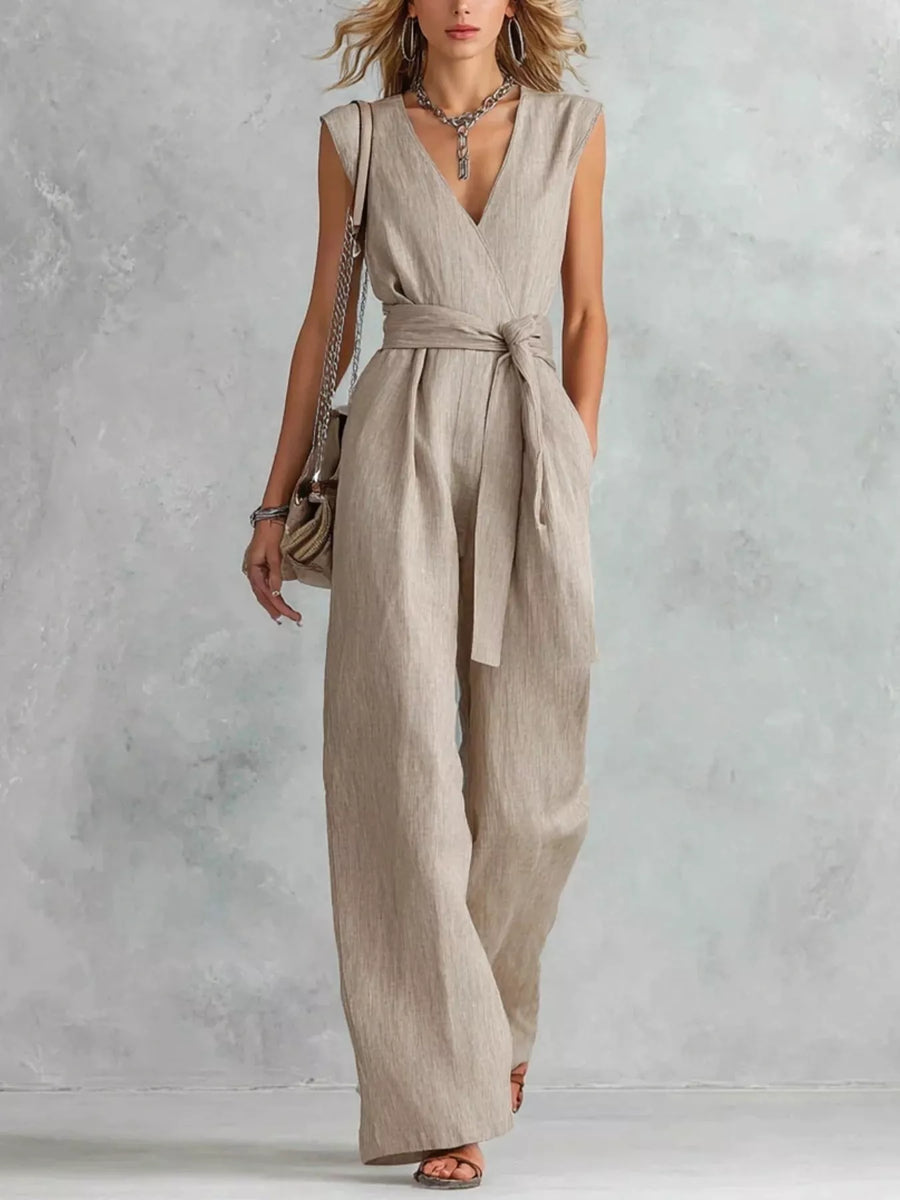 Pocketed Tie-Waist Wide-Leg Jumpsuit