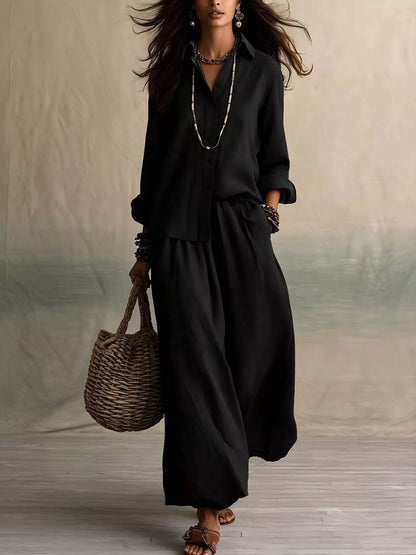 Button-Up Wide-Leg Two-Piece Set — AREVONNE product view 3