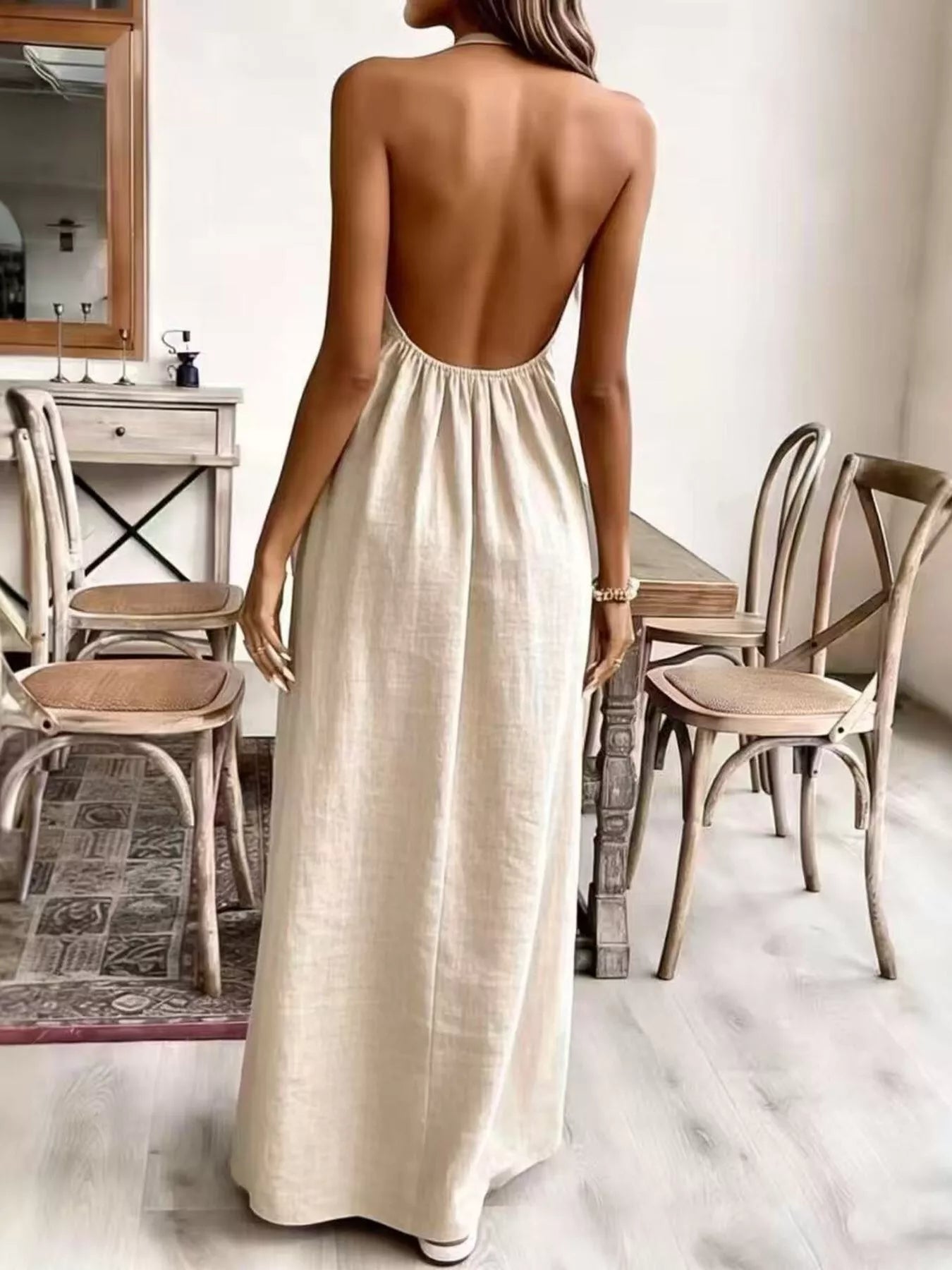 Ruched Halter-Neck Maxi Dress — AREVONNE product view 2