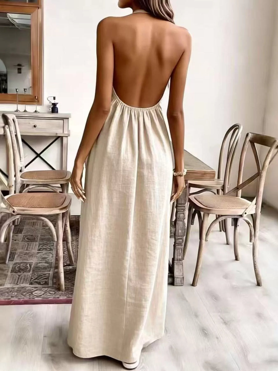 Ruched Halter-Neck Maxi Dress