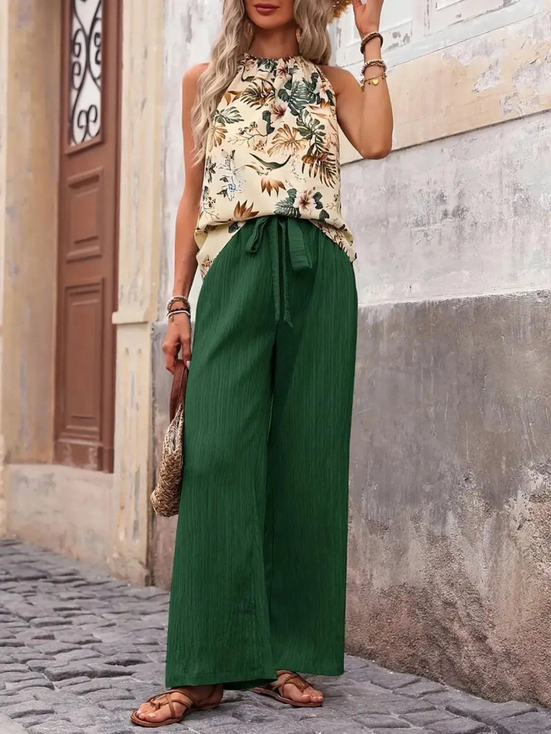 Printed Tank & Wide-Leg Pants Set — AREVONNE product view 3