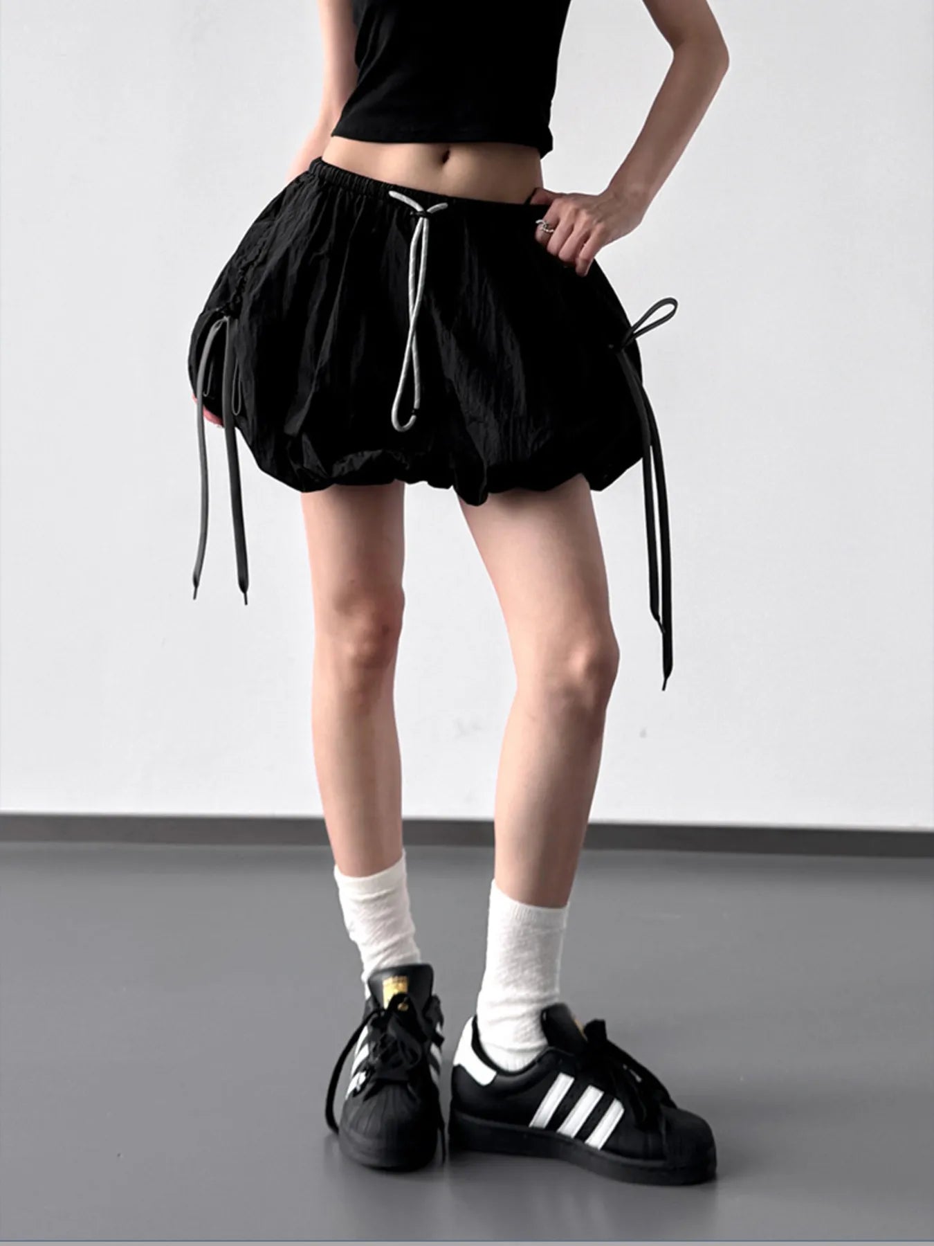 Drawstring Bubble Shorts — AREVONNE product view 3