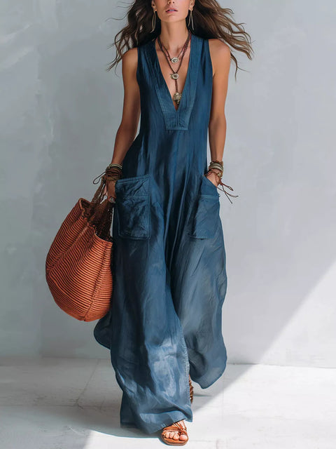 V-Neck Sleeveless Wide-Leg Jumpsuit