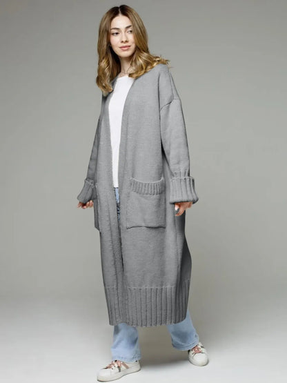 Pocketed Open-Front Cardigan — AREVONNE product view 3