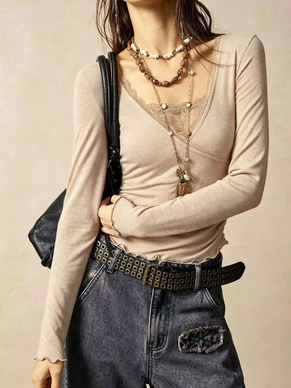Lace-Detail Long-Sleeve T-Shirt — AREVONNE product view 5