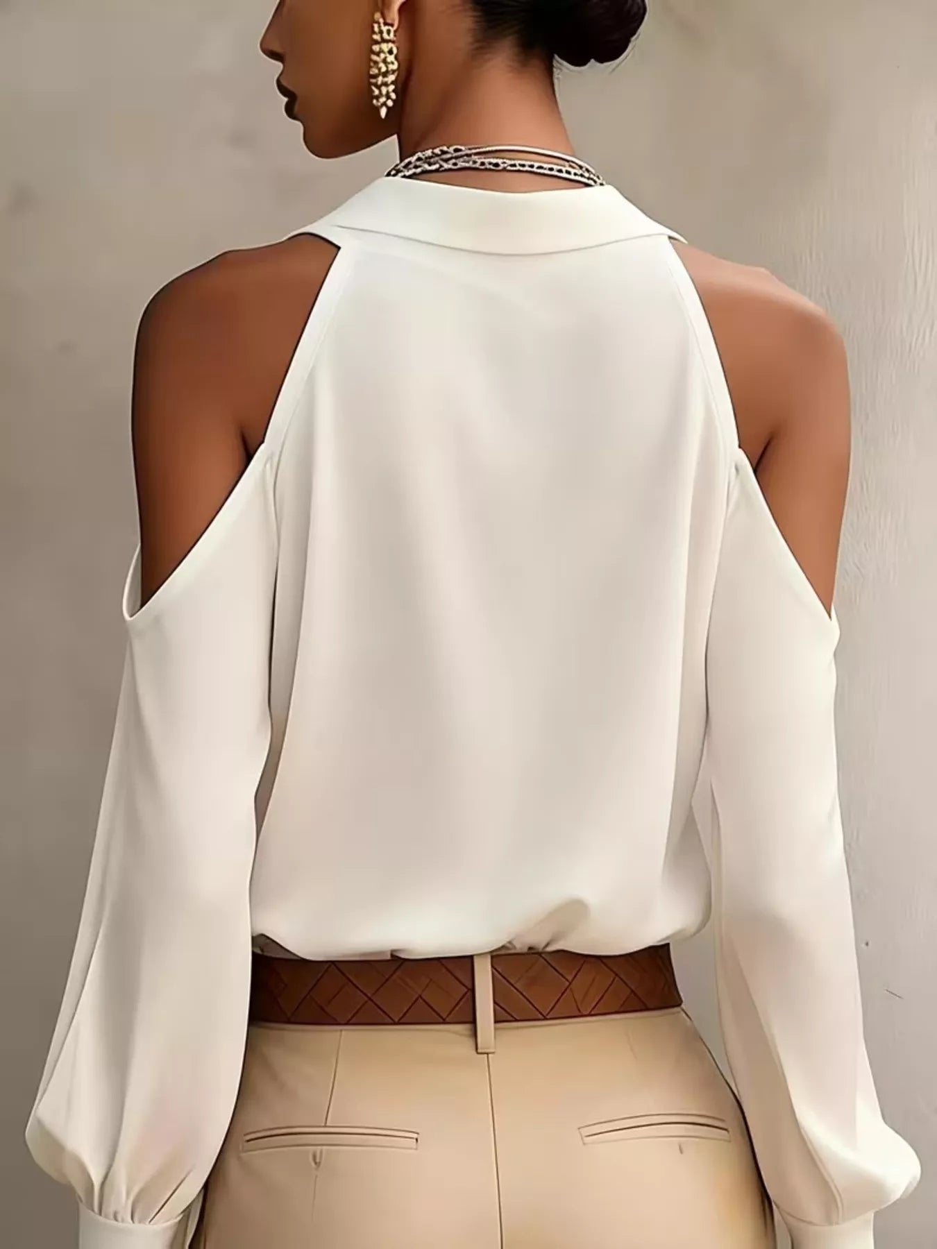 Cold-Shoulder Button-Down Shirt — AREVONNE product view 6
