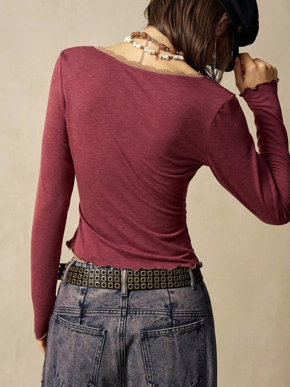 Lace-Detail Long-Sleeve T-Shirt — AREVONNE product view 12