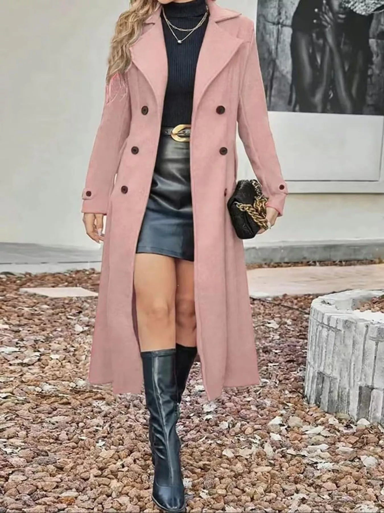 Double-Breasted Longline Trench Coat — AREVONNE product view 21
