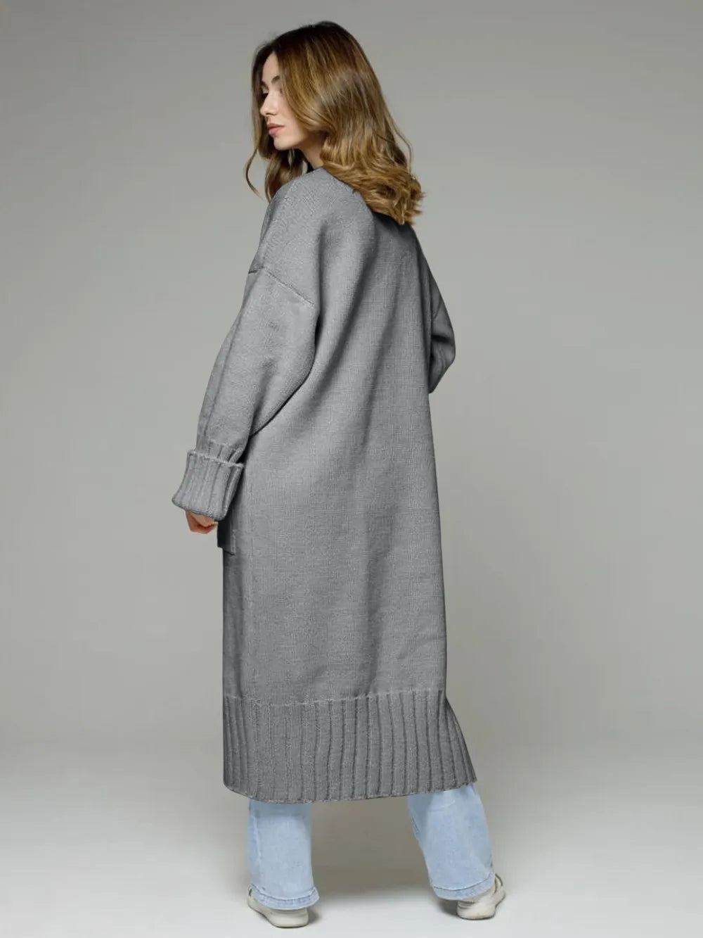 Pocketed Open-Front Cardigan — AREVONNE product view 2