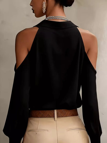 Cold-Shoulder Button-Down Shirt — AREVONNE product view 3