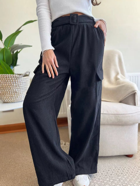 Pocketed High-Waist Wide-Leg Pants