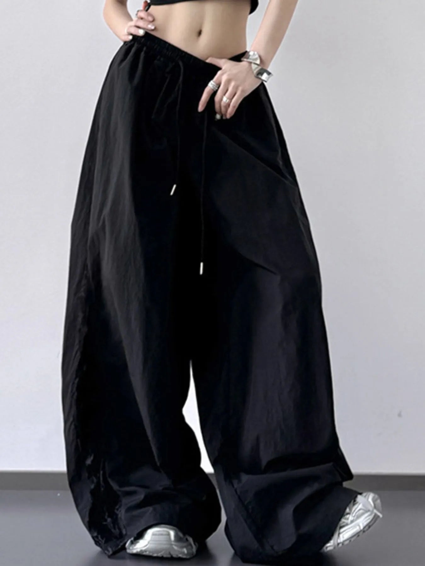 Lace-Detail Drawstring Wide-Leg Pants — AREVONNE product view 6