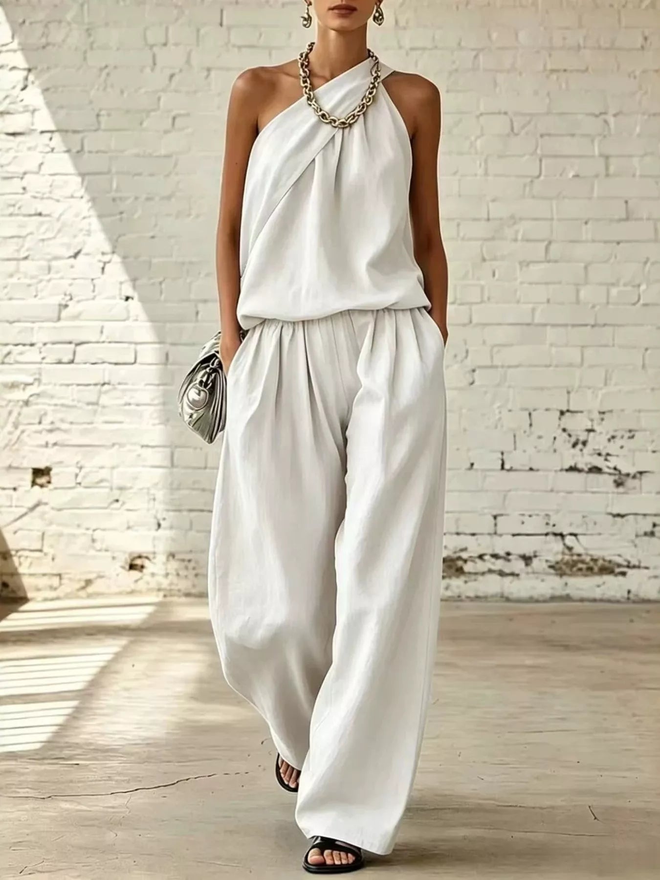 Sleeveless Wide-Leg Two-Piece Set — AREVONNE product view 1