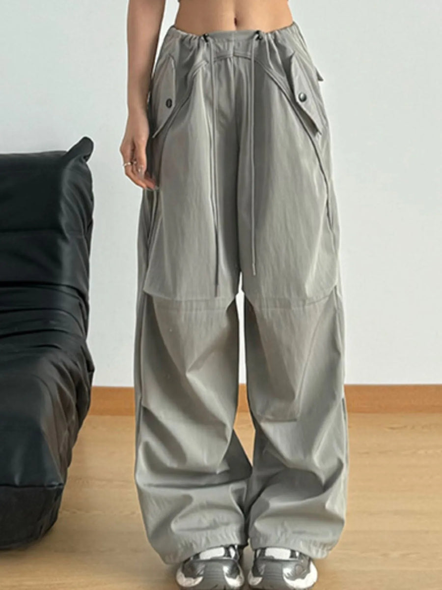 Drawstring Pocketed Wide-Leg Pants