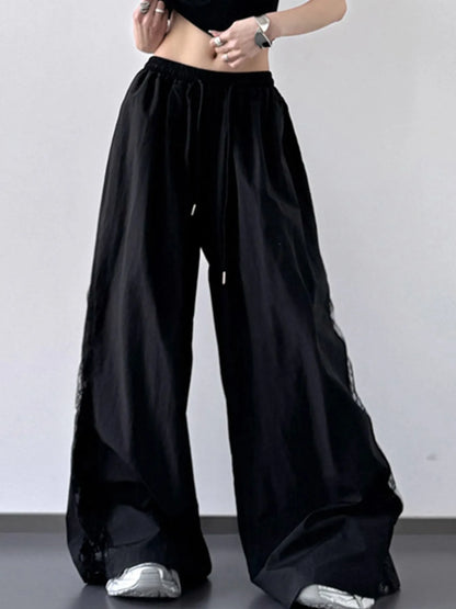 Lace-Detail Drawstring Wide-Leg Pants — AREVONNE product view 5