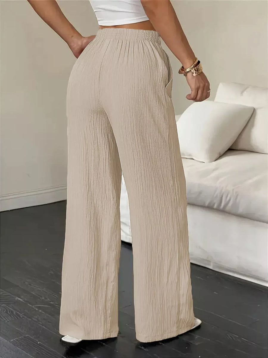 Drawstring Pocketed Wide-Leg Pants