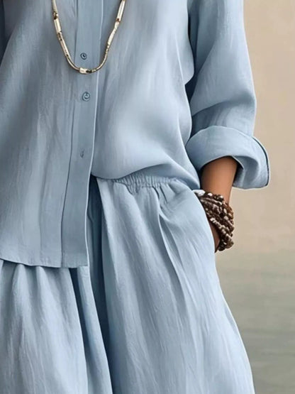Button-Up Wide-Leg Two-Piece Set — AREVONNE product view 10