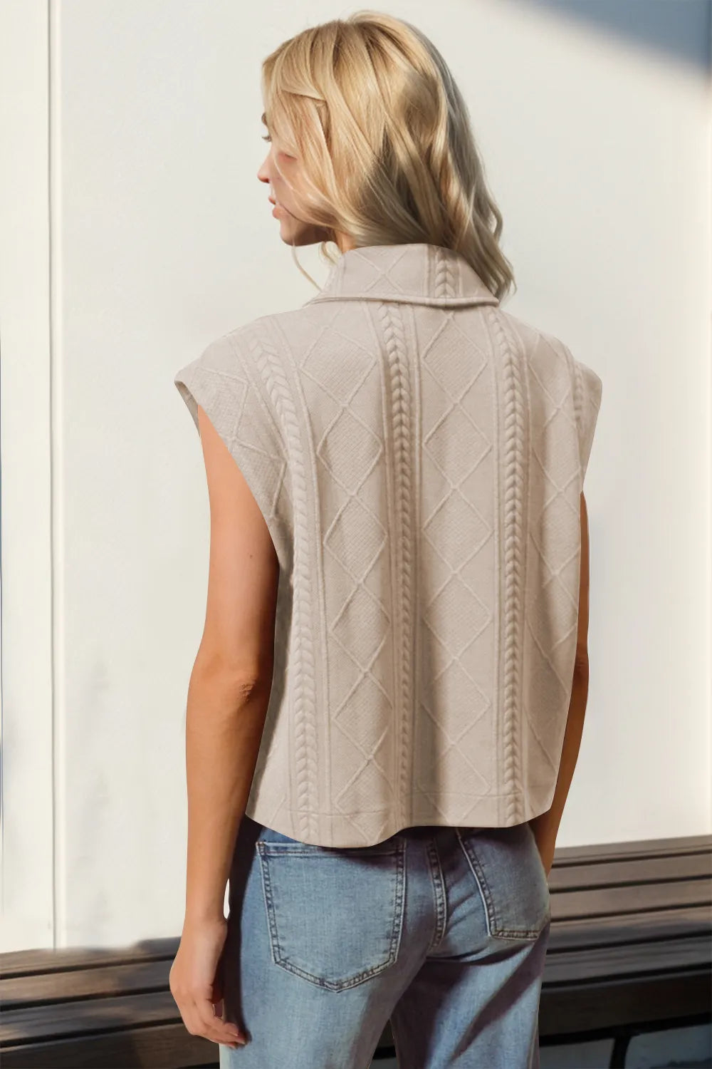 Textured Snap-Front Cropped Vest — AREVONNE product view 2