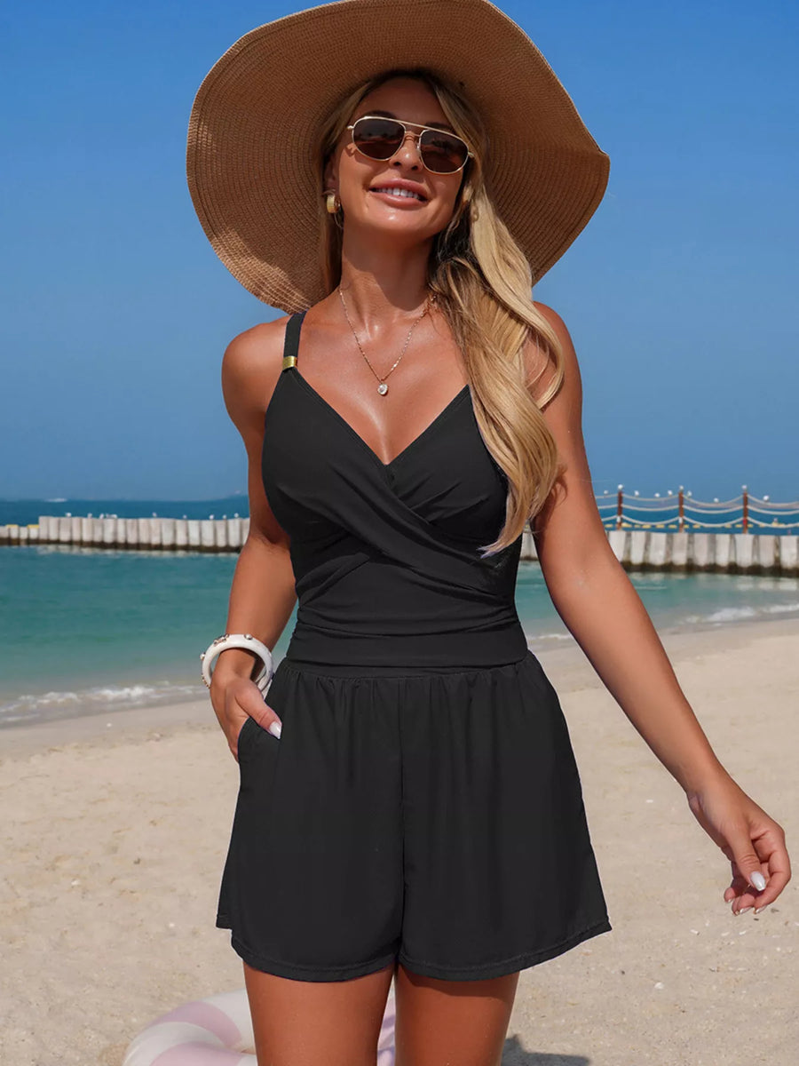 V-Neck Spaghetti-Strap One-Piece Swimsuit