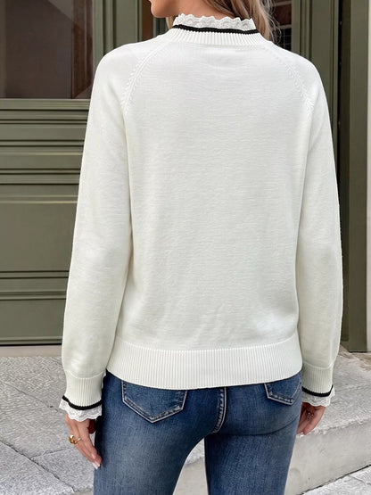 Bow-Embellished Lace-Trim Sweater — AREVONNE product view 7