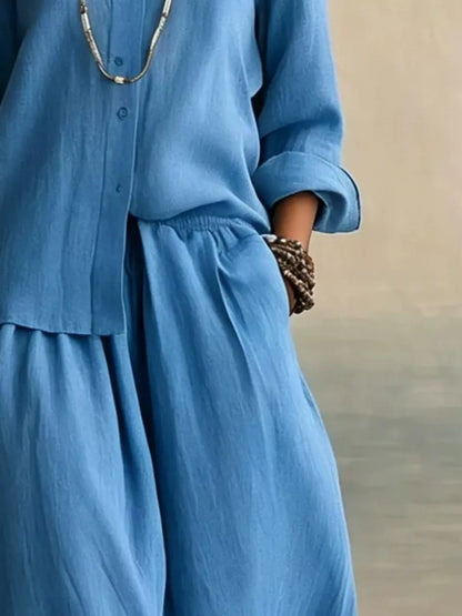 Button-Up Wide-Leg Two-Piece Set — AREVONNE product view 2