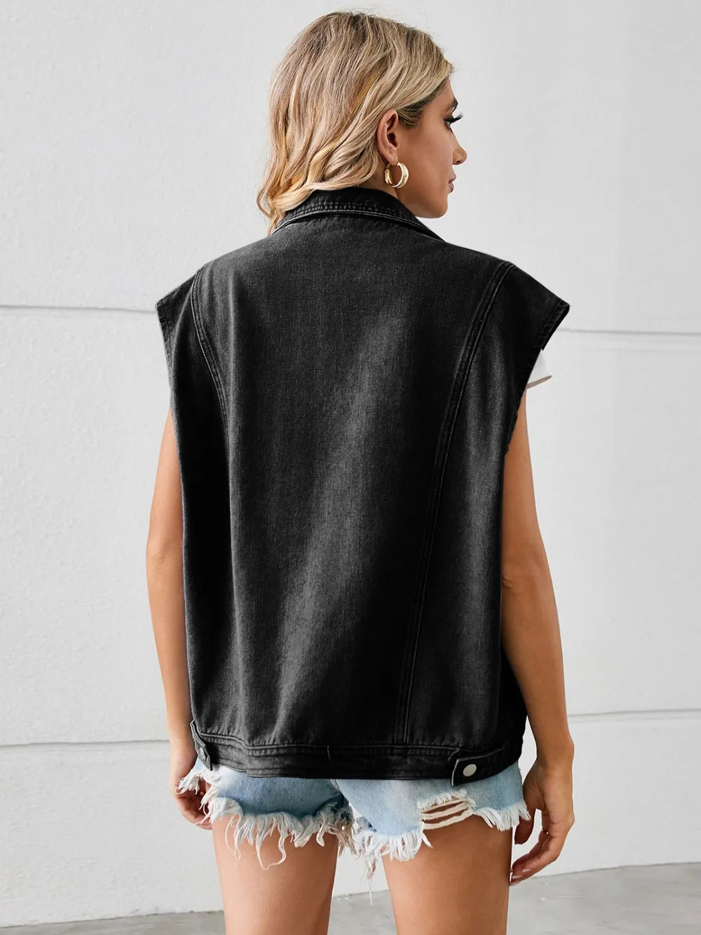 Sleeveless Button-Up Denim Jacket — AREVONNE product view 2