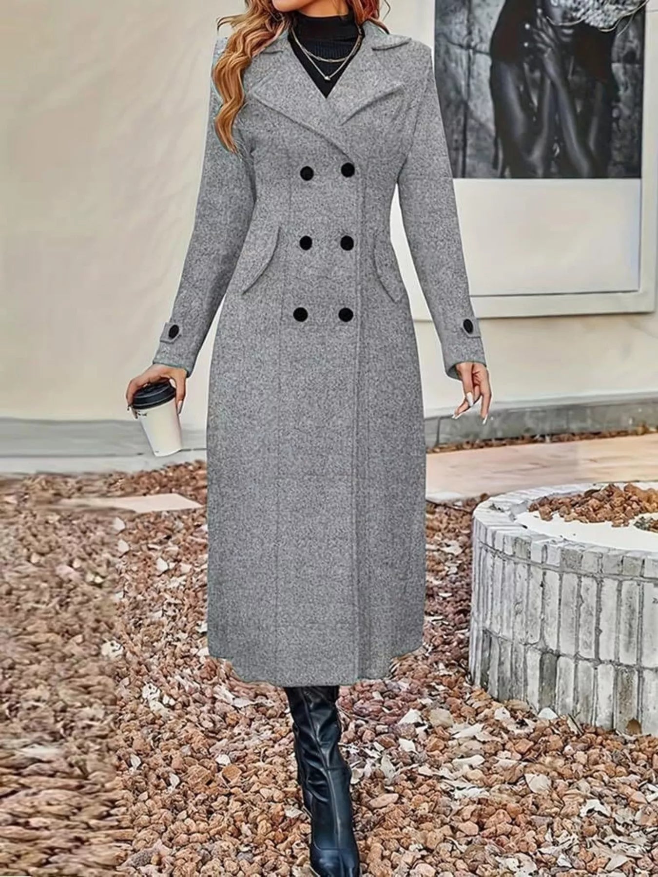 Double-Breasted Longline Trench Coat — AREVONNE product view 17