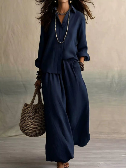 Button-Up Wide-Leg Two-Piece Set — AREVONNE product view 7