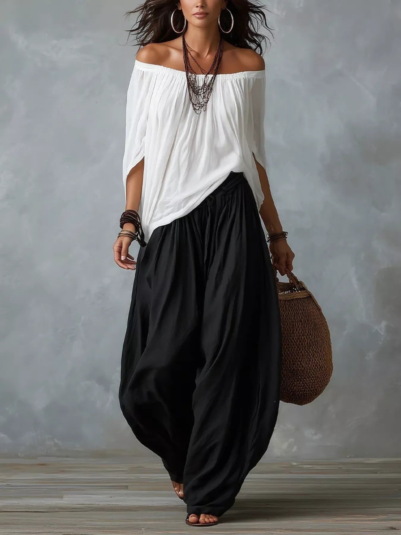 Off-Shoulder Wide-Leg Two-Piece Set — AREVONNE product view 3