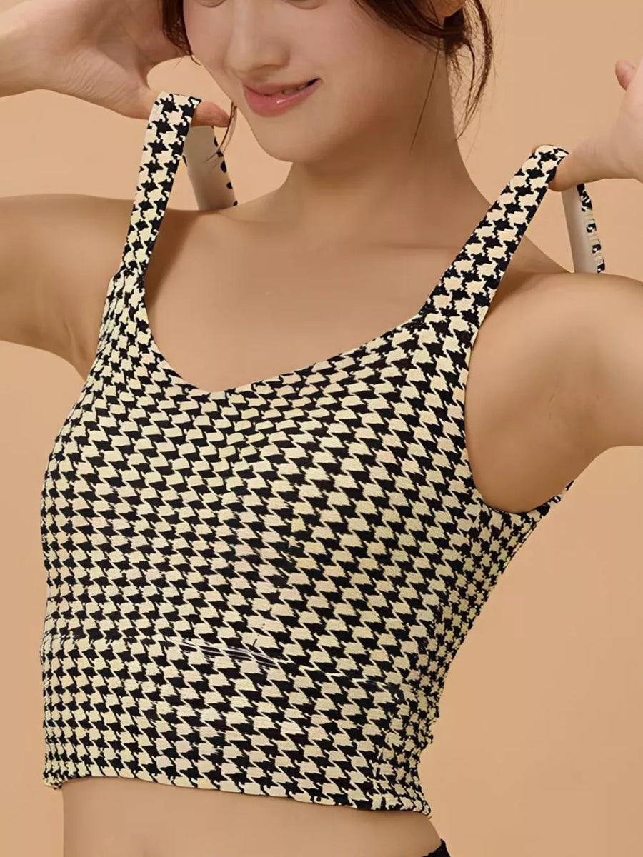 Houndstooth Crisscross-Back Active Bra