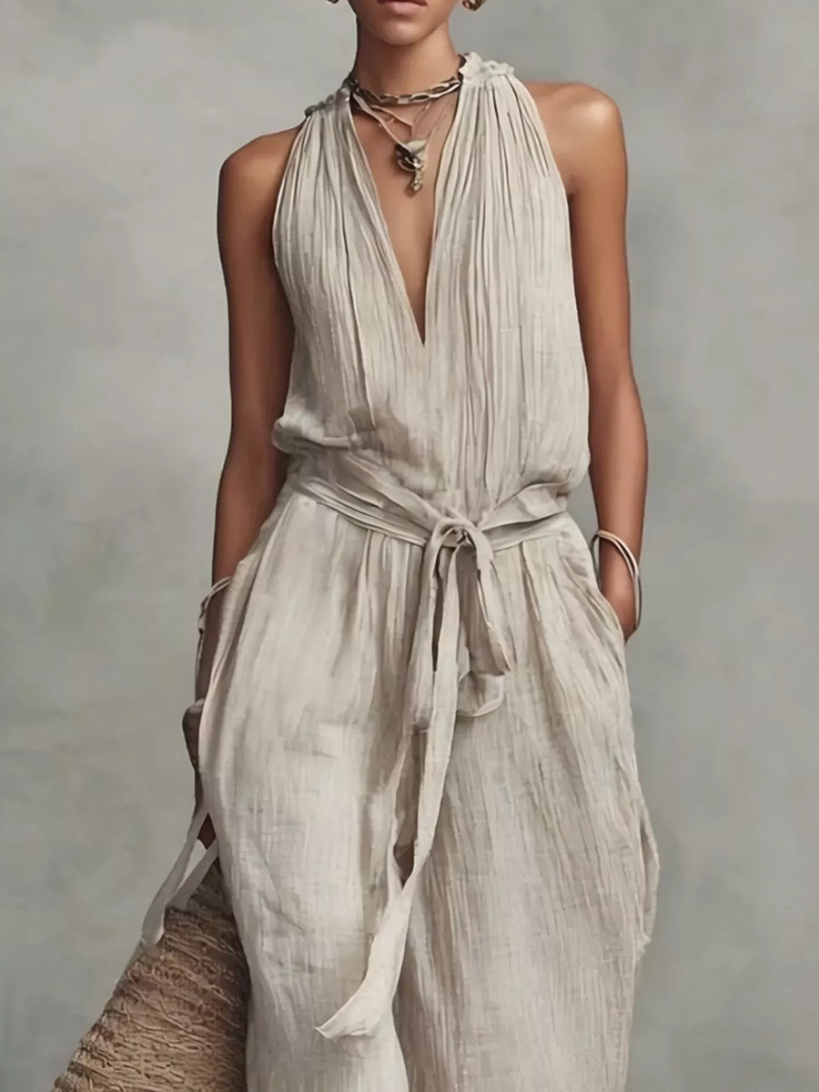 Sleeveless Tie-Waist Wide-Leg Jumpsuit