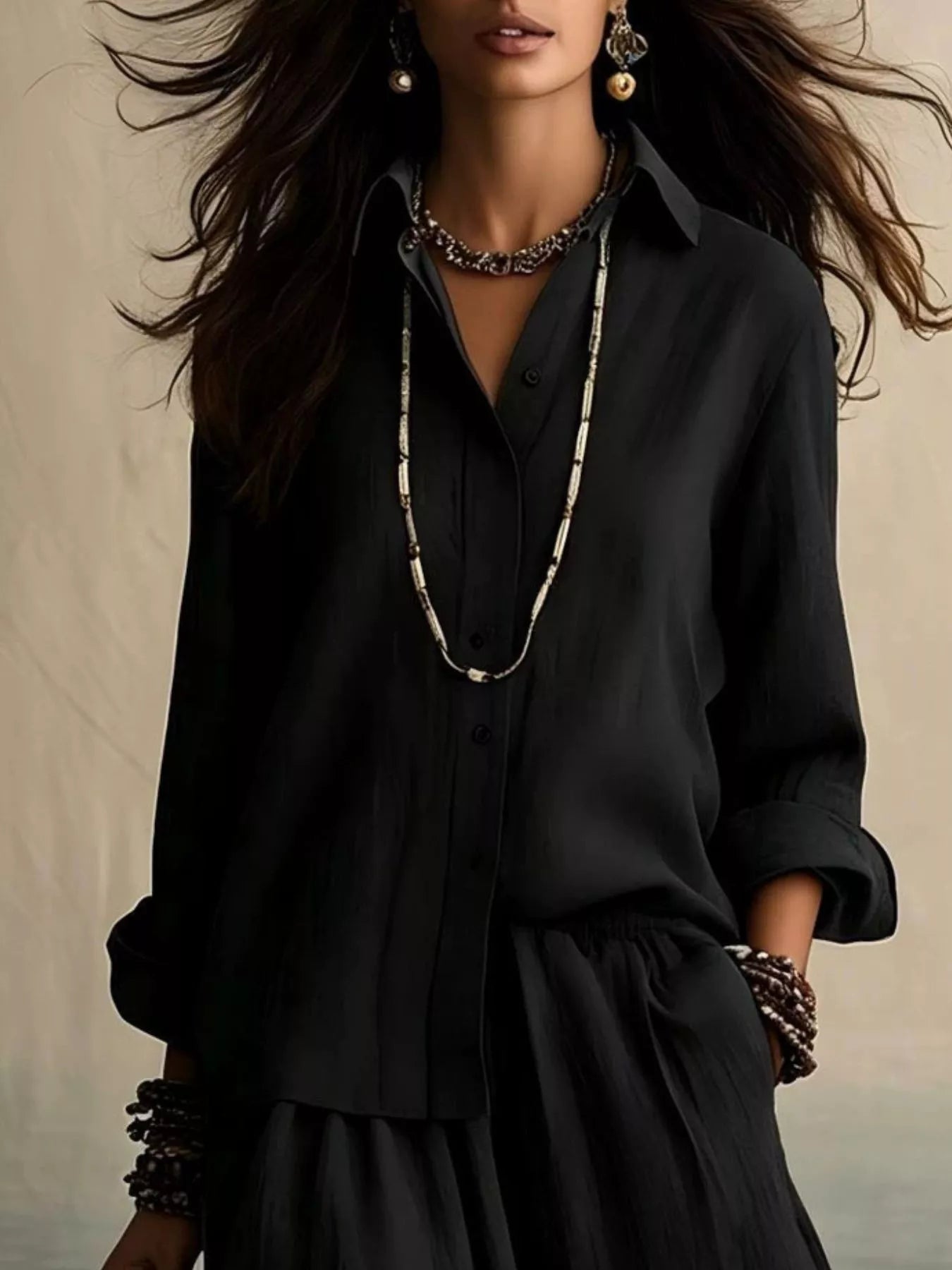 Button-Up Wide-Leg Two-Piece Set — AREVONNE product view 4