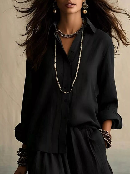 Button-Up Wide-Leg Two-Piece Set — AREVONNE product view 4