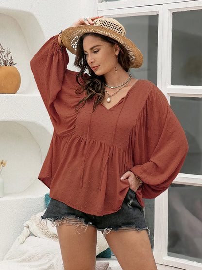 Swiss-Dot Tie-Neck Blouse — AREVONNE product view 1