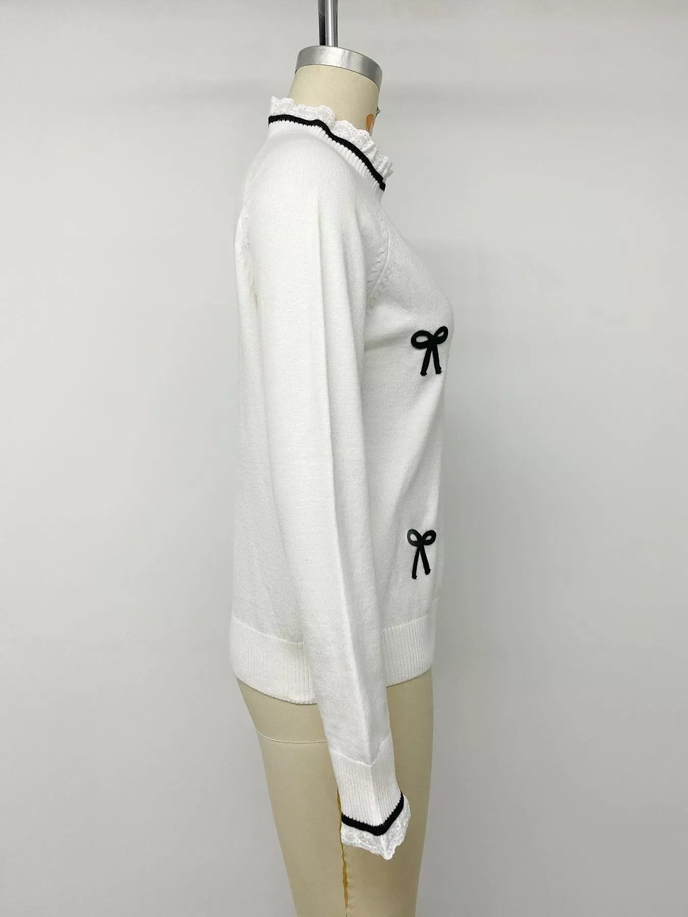 Bow-Embellished Lace-Trim Sweater — AREVONNE product view 9