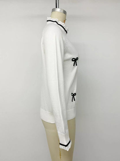 Bow-Embellished Lace-Trim Sweater — AREVONNE product view 9
