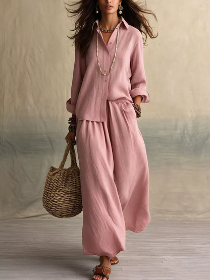 Button-Up Wide-Leg Two-Piece Set — AREVONNE product view 11