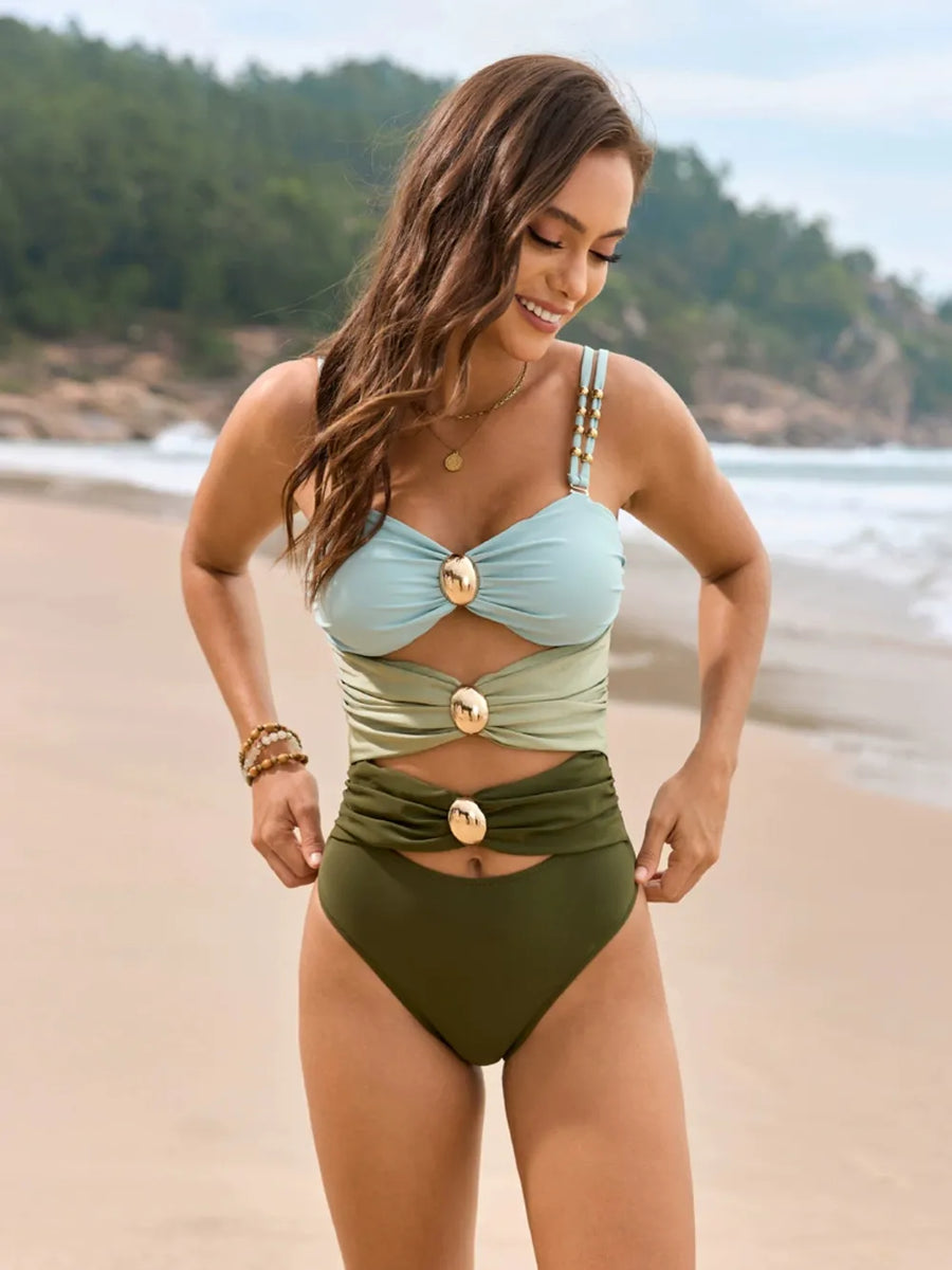 Color-Block Sweetheart One-Piece Swimsuit