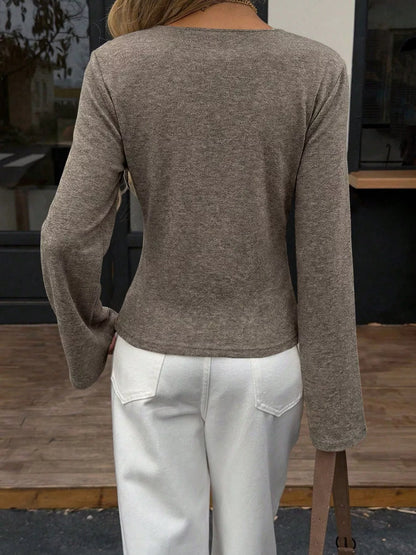 Asymmetrical Wrap Flare-Sleeve Blouse — AREVONNE product view 3