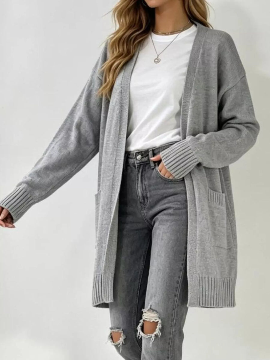 Full Size Open-Front Longline Knit Cardigan Plus Size